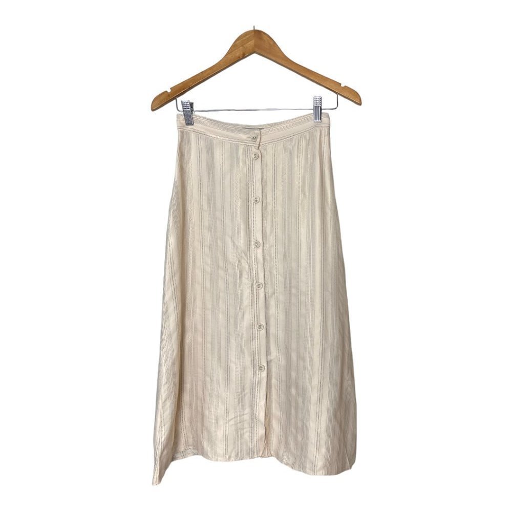 NWT H&M Champagne Satin Pinstripe Button Down Midi Skirt Size 2